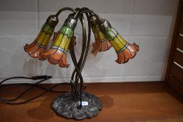 A tiffany style lily flower trumpet design table lamp all shades in good condition