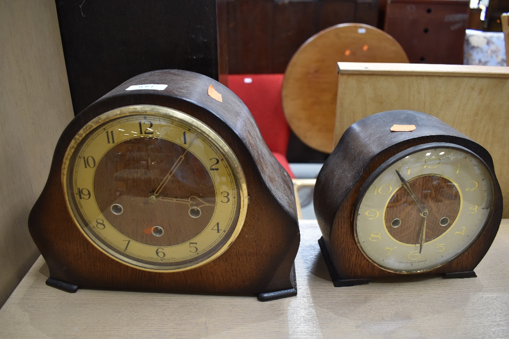 Two early to mid 20th Century oak cased mantel clocks