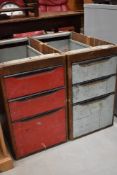 A set of two under bench work shop drawer sets ex industrial or factory