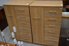 Two modern beech wood effect laminate tall boy wardrobes by Allstons furniture approx 82cm wide