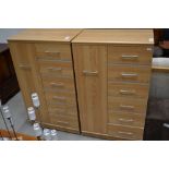 Two modern beech wood effect laminate tall boy wardrobes by Allstons furniture approx 82cm wide