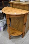 A pine demi lune side or hall table approx 2ft wide