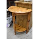 A pine demi lune side or hall table approx 2ft wide