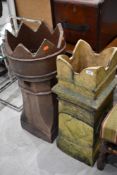 Two ceramic cast chimney pots one queen design and similar king style