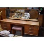 A vintage G plan or similar dressing table with stool, width approx. 170cm