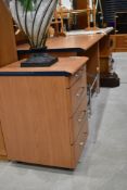 Two matching laminate desks or work benches approx 75cmx160cmx75cm on bench having removable back
