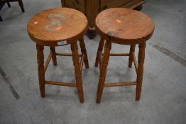 A pair of modern pine low stools, height approx. 46cm