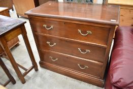 A traditional stained frame chest of three long drawers, width approx. 92cm