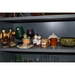 An array of vintage items including novelty dog preserve pot, Wedgwood leaf dish with lid, Laurel