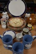 An assortment of vintage ceramics including Wedgwood tankards, Ducal blush bowl, onion dish and