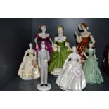 Seven Coalport Figurines, Stella, Estelle, The Groom, Giselle, Ladies of Fashion Serenade, Lynne and