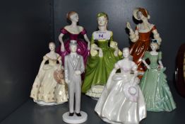 Seven Coalport Figurines, Stella, Estelle, The Groom, Giselle, Ladies of Fashion Serenade, Lynne and