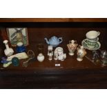 A collection of crested ware,plated cruet set, studio pottery and similar.