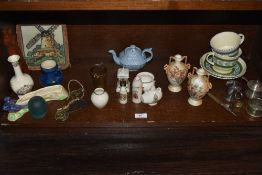 A collection of crested ware,plated cruet set, studio pottery and similar.