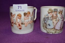 Two late 19th century childrens cups in the Meissen style bearing KPM with Berlin sceptre to