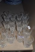 A collection of glass including Edinburgh crystal sherry glasses and Webb Corbett water/spirit