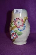 A 1930s Clarice cliff 'my garden' vase having ribbed off white ground with moulded floral decoration