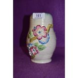 A 1930s Clarice cliff 'my garden' vase having ribbed off white ground with moulded floral decoration