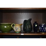 A variety of vintage items including cloisonné vase with dark blue ground, biscuit barrel with white