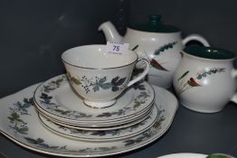 A small lot of Royal Doulton Burgundy including cup and plates also included is are a Denby jug