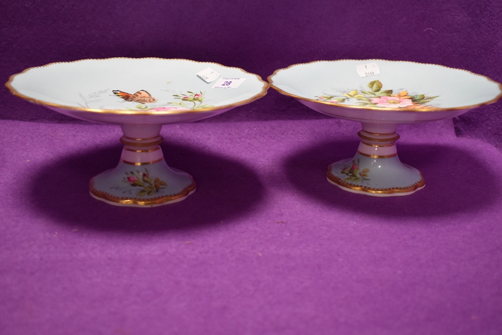 Two vintage cake stands having duck egg blue ground,gilt edging and hand painted dog rose and fern - Image 2 of 2