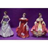 Three Royal Doulton figurines, Southern Belle HN2229, Winsome HN2220 and Jessica HN3850