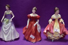 Three Royal Doulton figurines, Southern Belle HN2229, Winsome HN2220 and Jessica HN3850