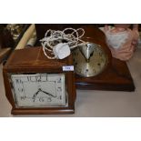 Two vintage mantle clocks, one early 20th century with inlaid mahogany case, the other around