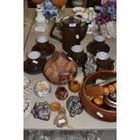 A mixed collection comprising of partial coffee set, wooden items including fruit bowl and trinket