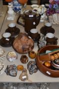 A mixed collection comprising of partial coffee set, wooden items including fruit bowl and trinket