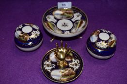 A collection of Noritake including two lidded pots, a ring tree and footed trinket dish.