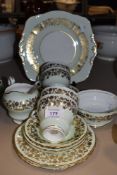 A collection of Paragon china having mint green ground with gilt floral pattern included are cups