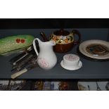 A mixed collection of items including Beswick ware salad bowl,tea pot,flat ware and more.