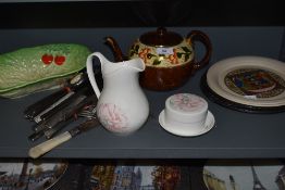 A mixed collection of items including Beswick ware salad bowl,tea pot,flat ware and more.