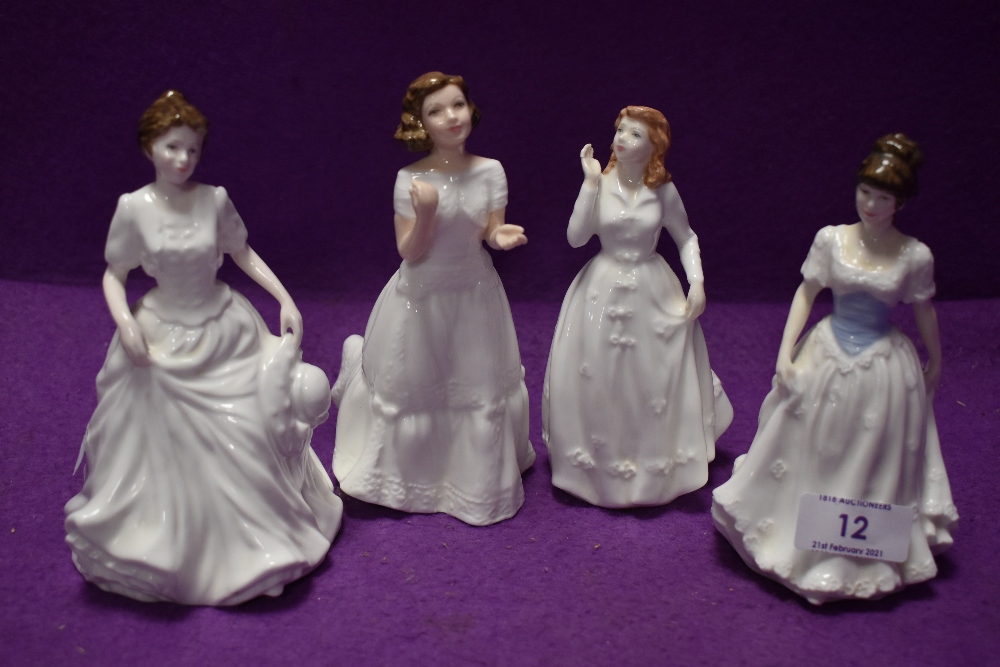 Four Royal Doulton figurines, Harmony HN4096, Melody HN4117, Welcome HN3764 and Joy HN3875.