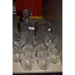 An assorted lot of glass including Stuart and Webb Corbett items such as decanter,jug and tumblers