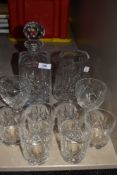 An assorted lot of glass including Stuart and Webb Corbett items such as decanter,jug and tumblers