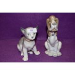 A pair of Lladro Nao figurines, Seated Dog and Cat
