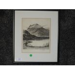 An etching, John Fullwood, Honister Crag Buttermere, signed, 22 x 19cm, framed and glazed
