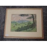 A watercolour, E S Bayley, Lancaster from surrounding countryside, signed and dated 1890, 26 x 36cm,