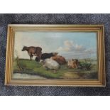 An oil painting, attributed to William Flemming, cattle in water meadow, 19th century, attributed