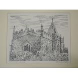 A pen and ink sketch, Alfred Wainwright, Llaneilian Church, signed, 17 x 21cm. Given to the vendor