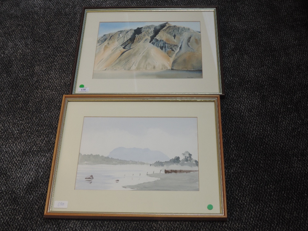A watercolour, Roger Evans, Wastwater Screes, signed and attributed verso, 26 x 36cm, framed and
