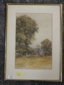 A watercolour, ARP, country landscape, framed and glazed, indistinctly signed, 33 x 20cm, framed and