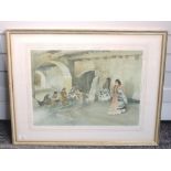 A print after William Russell Flint, Spanish ladies in cloister, signed, 42 x 54cm, framed and