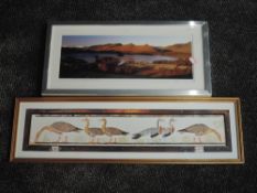 A photographic print, Derwent Fells, 16 x 42cm, framed and glazed, and a print, wild fowl, 16 x