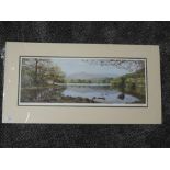 A print, after K Melling, Rydal Water, signed, 22 x 58cm