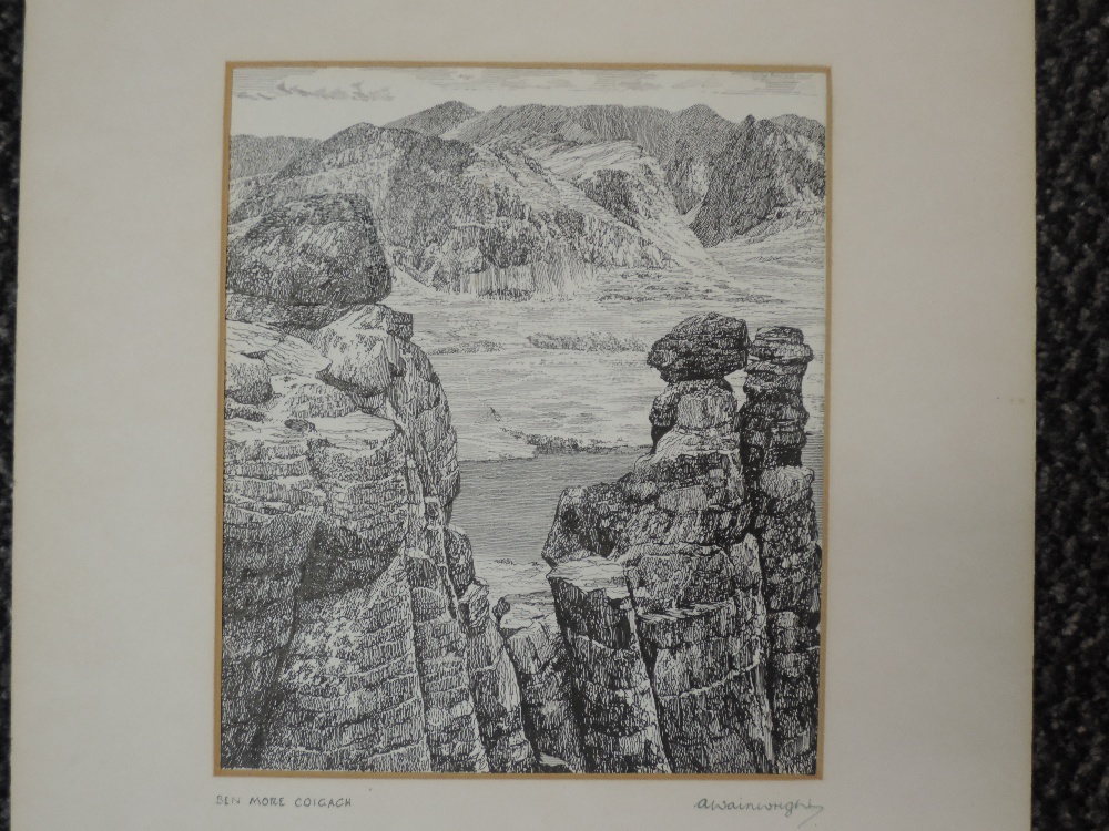 A pen and ink sketch, Alfred Wainwright, Ben More Coigach, signed, 18 x 15cm