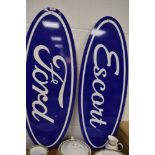 Two garage or workshop advertising boards/ signs for Ford Escort.