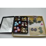 A small selection of vintage clip and stud fashion earrings including vintage styles in an